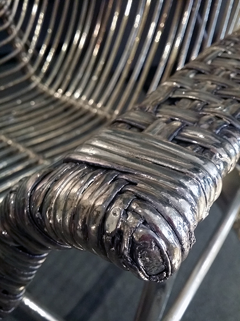 Upcycled Rattan Chair with Metal Coating Closeup